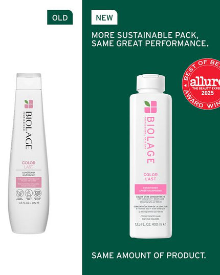 The Biolage ColorLast Conditioner for Color-Treated Hair is a low-pH conditioner specifically formulated to maintain salon color while providing exceptional care for color-treated hair. Infused with a precise blend of soybean oil and stearic acid, this conditioner offers a micro-dosed color care concentrate that helps protect and preserve the depth and brilliance of your hair color.