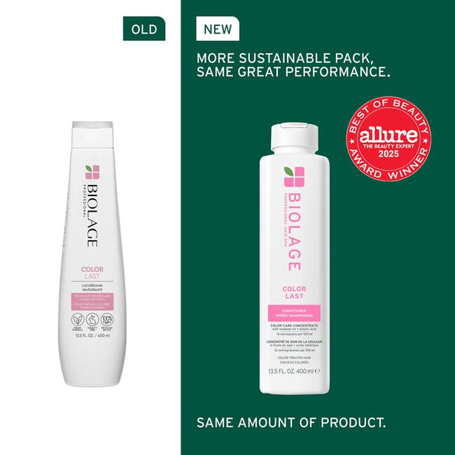 The Biolage ColorLast Conditioner for Color-Treated Hair is a low-pH conditioner specifically formulated to maintain salon color while providing exceptional care for color-treated hair. Infused with a precise blend of soybean oil and stearic acid, this conditioner offers a micro-dosed color care concentrate that helps protect and preserve the depth and brilliance of your hair color.