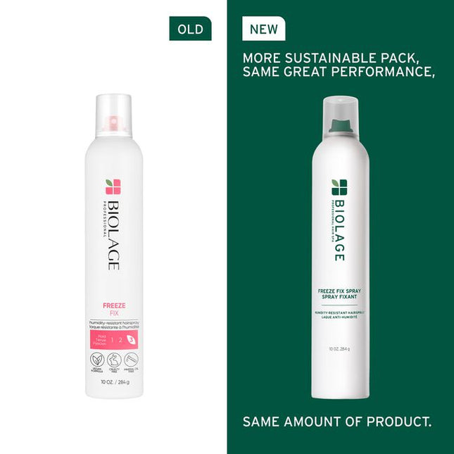 Freeze Fix Humidity-Resistant Hairspray is a firm-hold, fast-drying hairspray designed to provide all-day support and aerial control for all hair types. It effectively combats humidity, reducing frizz by 76% for up to 24 hours*, while delivering supreme shine and anti-frizz smoothing control. This vegan, cruelty-free formula is also paraben-free, mineral oil-free, and colorant-free, making it suitable for color-treated hair.