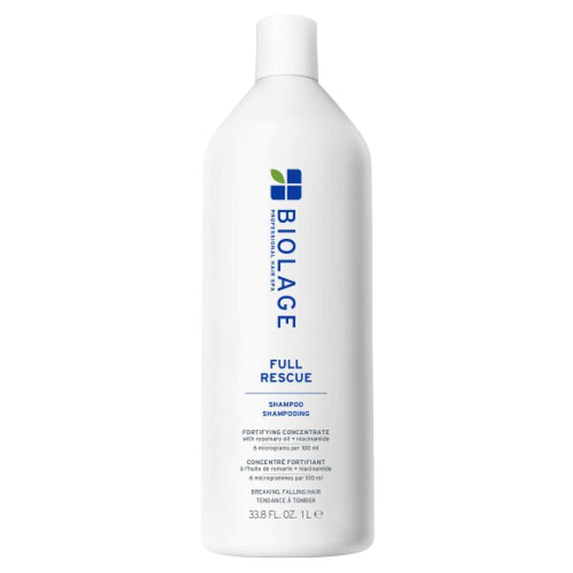 FullRescue Shampoo for Thin Hair is a fortifying shampoo expertly formulated to deliver instant fullness and resilience to thin, falling strands. Infused with a micro-dosed concentrate of steam-distilled rosemary oil and triple-purified niacinamide, this shampoo strengthens hair from root to tip, creating the appearance of fuller hair by camouflaging the scalp. 