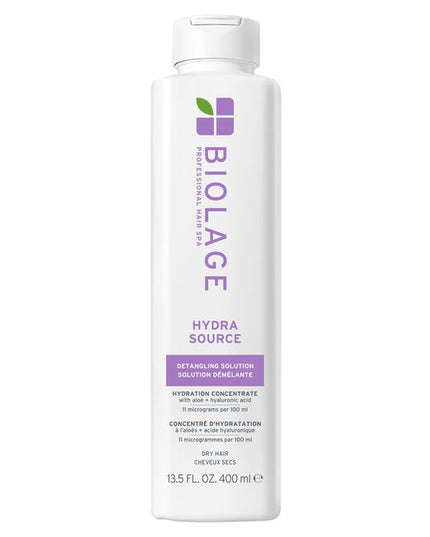 Dry, damaged hair can be prone to breakage and lacks manageability and shine. Inspired by the aloe plant that never seems to dry, Biolage HydraSource Detangling Solution for dry hair thoroughly conditions, helping optimize moisture balance for healthy looking hair. This anti-frizz treatment strengthens hair against future damage.