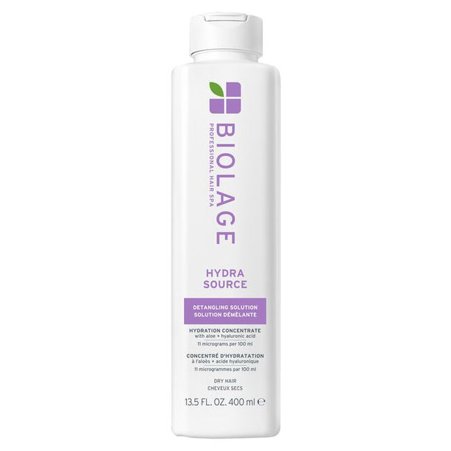 Dry, damaged hair can be prone to breakage and lacks manageability and shine. Inspired by the aloe plant that never seems to dry, Biolage HydraSource Detangling Solution for dry hair thoroughly conditions, helping optimize moisture balance for healthy looking hair. This anti-frizz treatment strengthens hair against future damage.