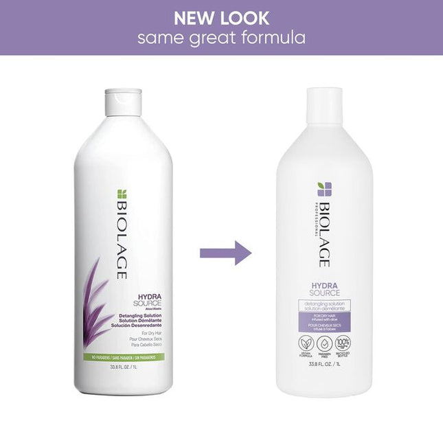 Dry, damaged hair can be prone to breakage and lacks manageability and shine. Inspired by the aloe plant that never seems to dry, Biolage HydraSource Detangling Solution for dry hair thoroughly conditions, helping optimize moisture balance for healthy looking hair. This anti-frizz treatment strengthens hair against future damage.