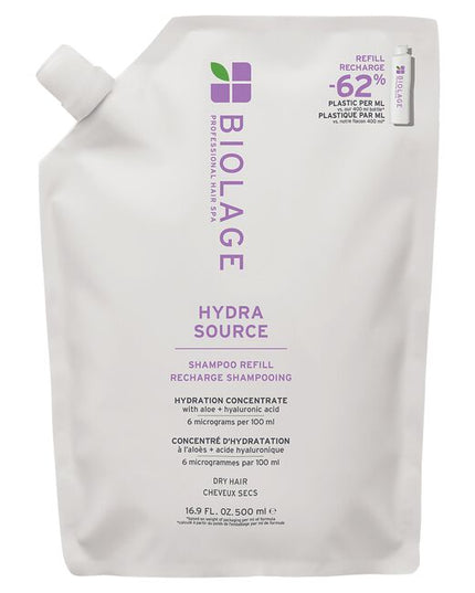 HydraSource Shampoo for Dry Hair, Refill is meticulously formulated to provide a 6x hydration boost after just one use, significantly outperforming non-conditioning shampoos. The unique blend of bio-based, micronized, and micro-filtered aloe vera, along with controlled, fermented hyaluronic acid, ensures deep, weightless hydration that penetrates the hair fiber and seals the cuticle, leaving strands soft and shiny.