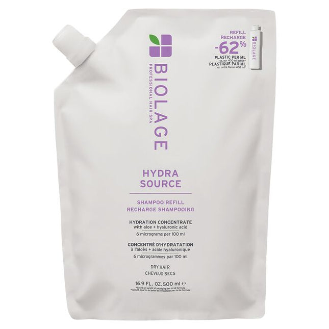 HydraSource Shampoo for Dry Hair, Refill is meticulously formulated to provide a 6x hydration boost after just one use, significantly outperforming non-conditioning shampoos. The unique blend of bio-based, micronized, and micro-filtered aloe vera, along with controlled, fermented hyaluronic acid, ensures deep, weightless hydration that penetrates the hair fiber and seals the cuticle, leaving strands soft and shiny.