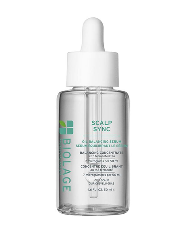 Scalp Sync Oil Balancing Serum is a specialized treatment designed to absorb and reduce excess scalp oil, preventing sebum from traveling down the hair strand between washes. Micro-dosed with a concentrate of a fermented tea blend, this serum helps balance the scalp for a fresher look and feel. It is formulated to purify the scalp for up to 48 hours*, ensuring your hair remains clean and refreshed.