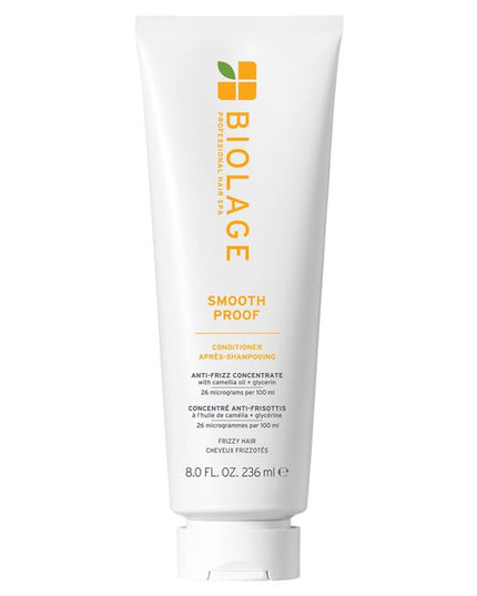 SmoothProof Conditioner for Frizzy Hair is a rich, creamy conditioner specifically designed to nourish and smooth naturally frizz-prone hair without weighing it down. Infused with a micro-dosed concentrate of camellia oil and glycerin, this formula instantly detangles and provides immediate frizz control. By forming a protective layer against environmental aggressors like humidity, it defends the hair, leaving strands more manageable, smoother, and hydrated. 