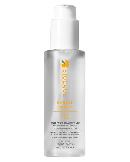 SmoothProof Serum for Frizzy Hair is a specialized hair care product designed to provide the perfect amount of smoothness and shine to frizz-prone hair. Infused with a concentrate of camellia oil and glycerin, this serum acts as a protective layer against environmental aggressors like humidity, helping to control frizz for up to 24 hours. Its carefully calibrated formula leaves hair looking and feeling soft, sleek, and shiny, making it an ideal choice for those seeking to tame unruly strands.