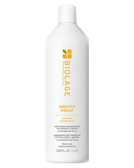 SmoothProof Shampoo by Biolage is a specially formulated shampoo designed to gently cleanse and instantly nourish hair that is prone to frizz. Micro-dosed with a concentrate of camellia oil and glycerin, this shampoo provides the perfect amount of nourishment and smoothness, taming unruly hair and preventing frizz by creating a protective layer around each strand.