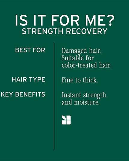 Strength Recovery Conditioning Cream is a rinse-off conditioner for damaged hair that strengthens for shiny-looking and softer-feeling hair. This conditioner has a creamy texture that leaves hair stronger after one use with 3X more moisture*.