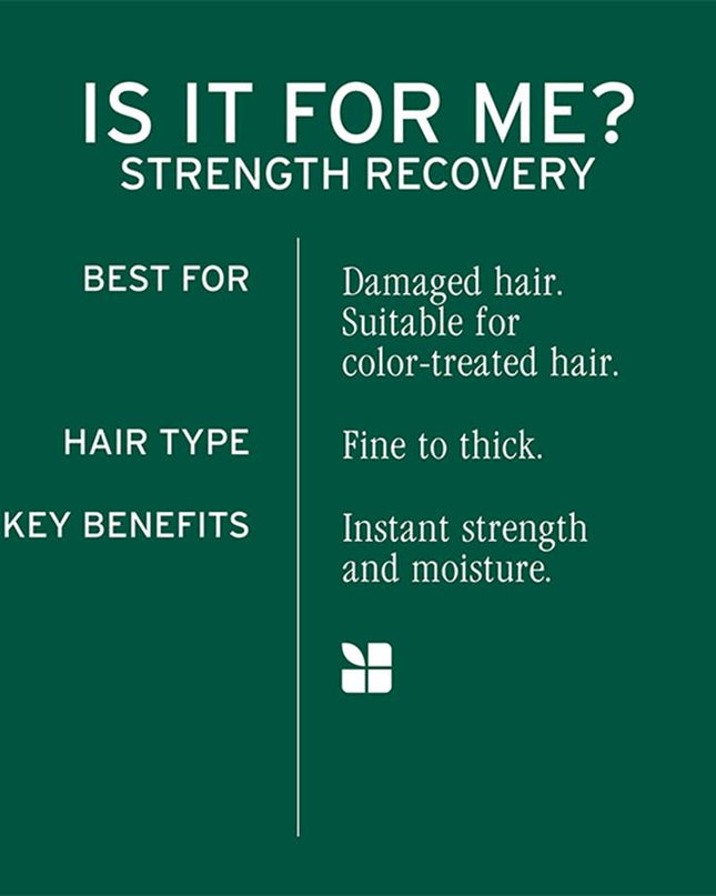 Strength Recovery Conditioning Cream is a rinse-off conditioner for damaged hair that strengthens for shiny-looking and softer-feeling hair. This conditioner has a creamy texture that leaves hair stronger after one use with 3X more moisture*.