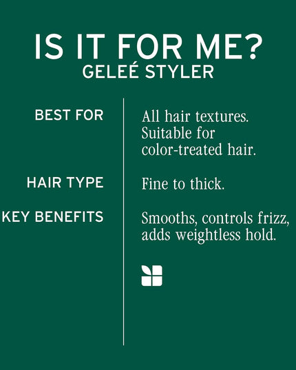 Styling Gelée 150 ml is a versatile, all-purpose gel that provides medium hold while taming flyaways and frizz. Ideal for any hair type, this lightweight formula smooths your strands without weighing them down or adding tackiness, maintaining body and volume while imparting a gorgeous shine. It offers control without the crunch, ensuring a smooth and polished finish.