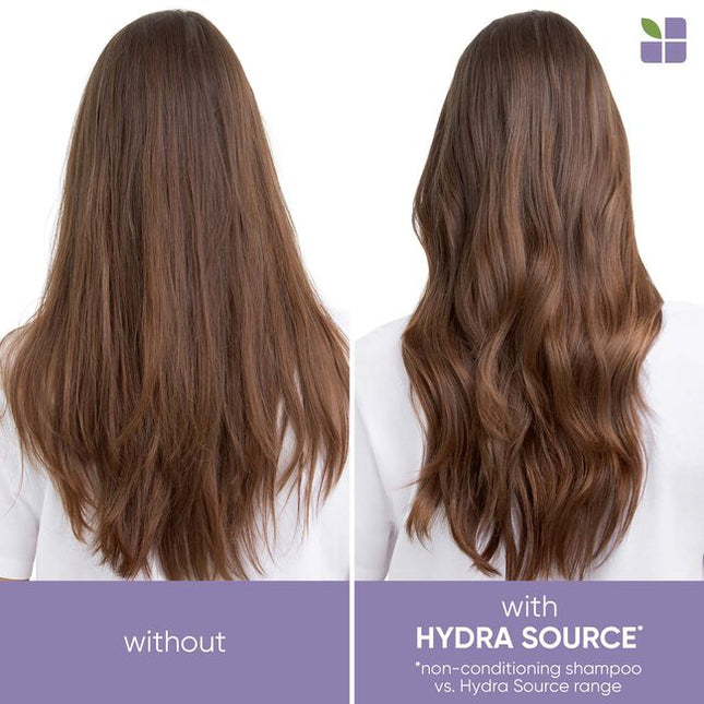 Dry hair often causes frizz and split ends and lacks shine. Inspired by the ever-hydrated, never dry aloe plant, Biolage Hydra source Shampoo helps optimize moisture balance and protect against future damage for healthy looking hair. This salon professional hair treatment gives you up to 15X more moisturized hair after just one application.*