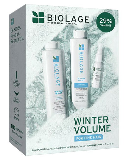 VolumeBoost Shampoo, micro-dosed with a concentrate of soy protein and polymers, delivers gentle cleansing and long-lasting volume while maintaining fine hair’s natural softness and shine. Volume Boost Conditioner, micro-dosed with a concentrate of soy protein and polymers, weightlessly moisturizes hair while infusing volume and lift.