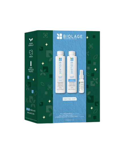 VolumeBoost Kit Includes:

(1) - VolumeBoost Shampoo, 13.5 fl. oz.
(1) - VolumeBoost Conditioner, 13.5 fl. oz.
(1) - Strength Recovery Repairing Spray, 1 fl. oz.