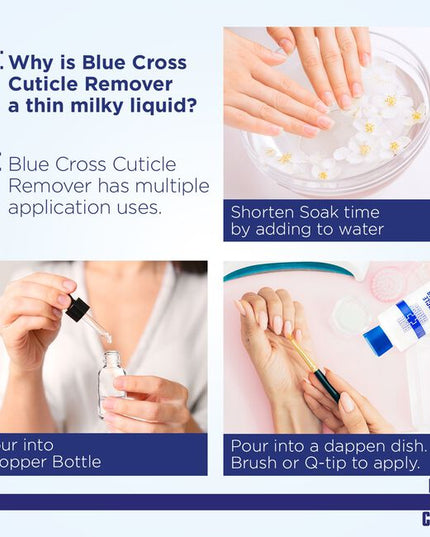 For 90+ years Blue Cross Professional Nail Care has been the preferred choice of manicurists, cosmetologists, nail artists, influencers, and beauticians for cuticle care and nail health - leaving nail beds clean, bright, moisturized, and nourished.