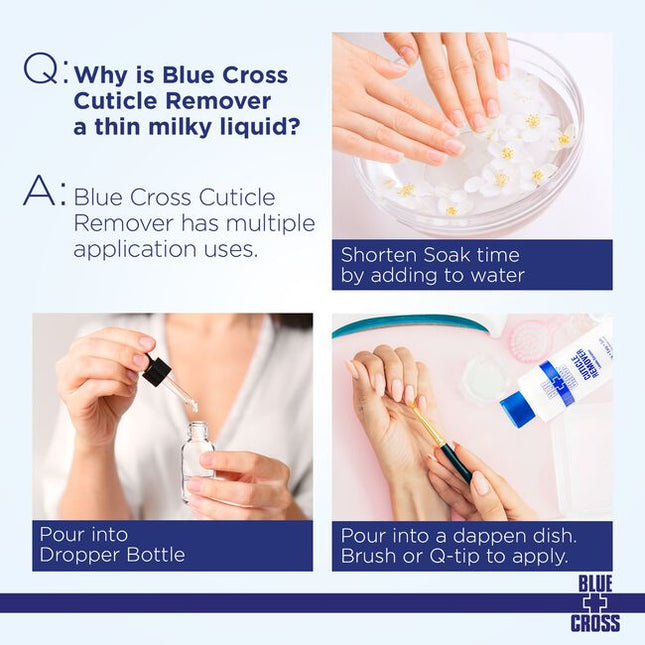 For 90+ years Blue Cross Professional Nail Care has been the preferred choice of manicurists, cosmetologists, nail artists, influencers, and beauticians for cuticle care and nail health - leaving nail beds clean, bright, moisturized, and nourished.