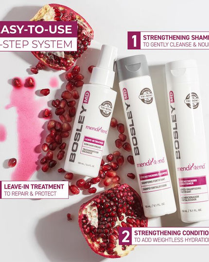 Get longer, thicker, fuller-looking hair with mendXtend Strengthening System. Tri Bond phyto-molecular technology strengthens strands from the innermost layer of hair while DHT inhibitors promote healthy hair growth.