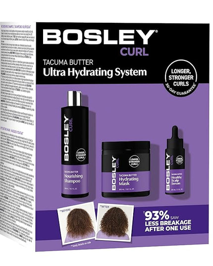 Help get longer, stronger curl with Bosley Curl Ultra Hydrating System.