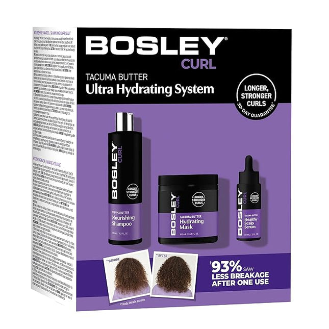 Help get longer, stronger curl with Bosley Curl Ultra Hydrating System.