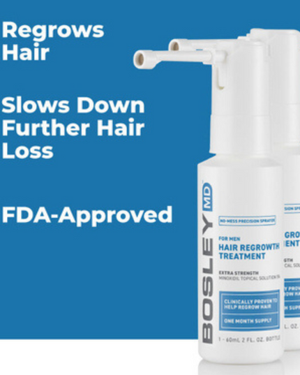 Clinically proven to regrow hair and slow down further hair loss, Hair Regrowth Treatment with Minoxidil formulated exclusively for Men is a leave-in, FDA-approved treatment available in a no-mess sprayer application. Reactivate hair follicles to stimulate hair growth and fight hair loss with this clinically proven formula and achieve thicker, fuller looking hair. 60 day supply.