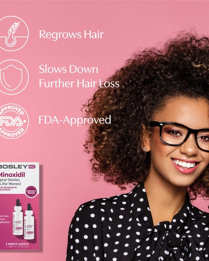 Hair Regrowth Treatment with Minoxidil formulated exclusively for Women is a leave-in, FDA-approved treatment clinically proven to regrow hair and slow down further hair loss. Clinically Proven to Regrow Hair. Minoxidil 2% w/v. 60-day supply.