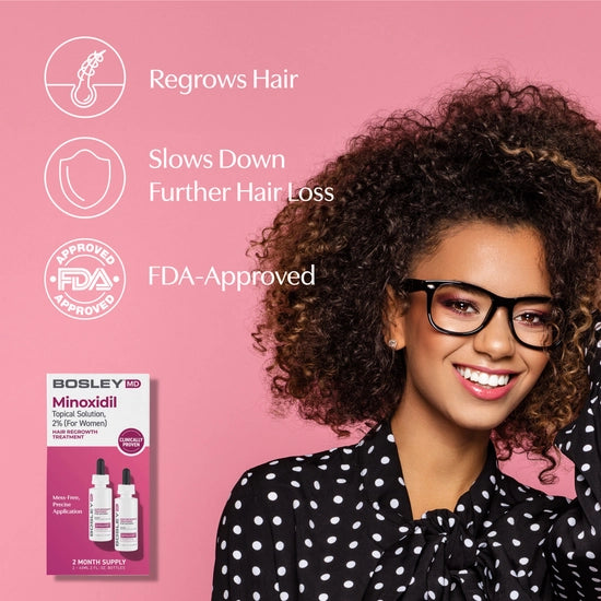 Hair Regrowth Treatment with Minoxidil formulated exclusively for Women is a leave-in, FDA-approved treatment clinically proven to regrow hair and slow down further hair loss. Clinically Proven to Regrow Hair. Minoxidil 2% w/v. 60-day supply.