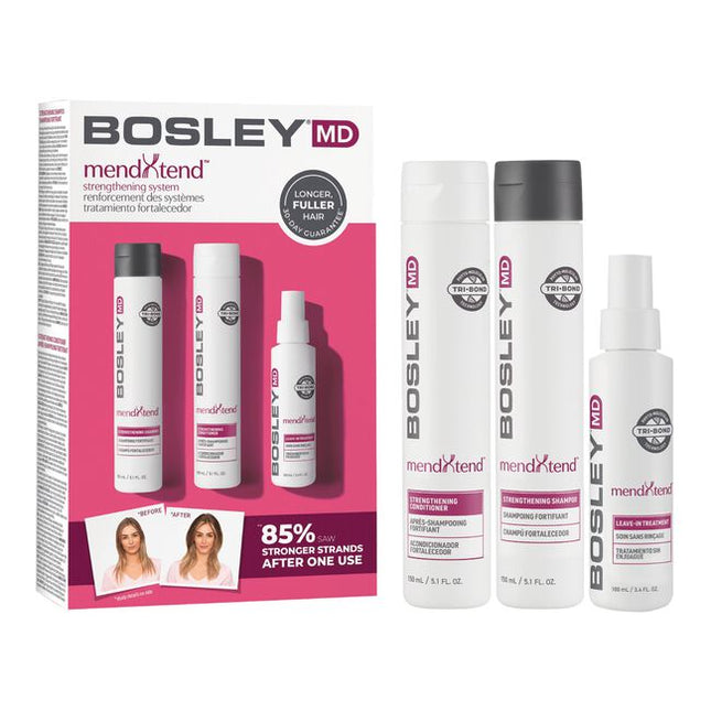 Get longer, thicker, fuller-looking hair with mendXtend Strengthening System. Tri Bond phyto-molecular technology strengthens strands from the innermost layer of hair while DHT inhibitors promote healthy hair growth.
