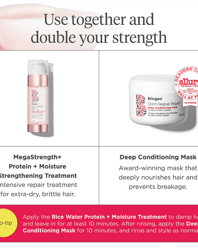 An intensive hair treatment that delivers the optimal balance of protein + moisture to double the strength of hair after one use.