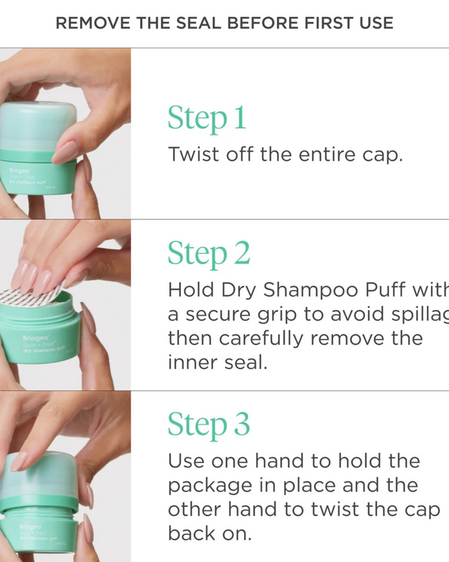 Style + Treat™ Dry Shampoo Puff is a lightweight, aerosol-free powder that absorbs excess oil to refresh hairstyles. This talc-free dry shampoo uses a compact power puff for a convenient, on-the-go root refresh.