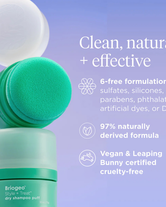 Style + Treat™ Dry Shampoo Puff is a lightweight, aerosol-free powder that absorbs excess oil to refresh hairstyles. This talc-free dry shampoo uses a compact power puff for a convenient, on-the-go root refresh.