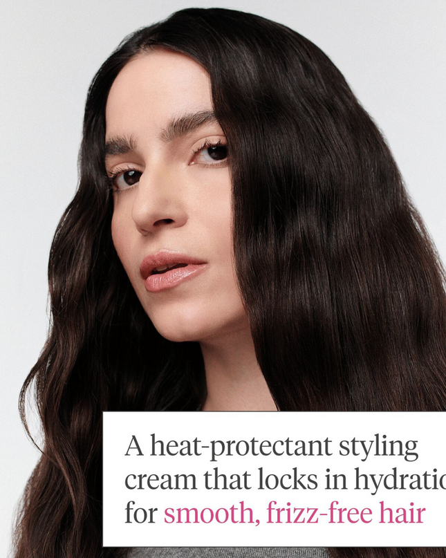 A silicone-free heat protectant cream that minimizes frizz, smooths hair, and protects against heat up to 450°F.