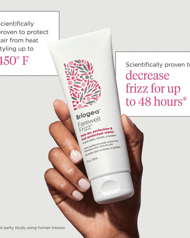 A silicone-free heat protectant cream that minimizes frizz, smooths hair, and protects against heat up to 450°F.