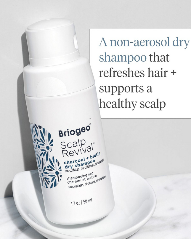 A charcoal-infused aerosol-free dry shampoo that refreshes hair and supports a healthy scalp. Detoxifies, refreshes, and balances the scalp + hair to extend the time between washes.