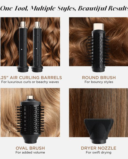 Achieve multiple styles effortlessly with just one tool. Effortlessly switch between the 5 versatile attachments to volumize, curl or dry hair with less heat. Discover the transformative power of CHI LAVA Technology, delivering impressive shine, frizz-free hair, and long-lasting results.