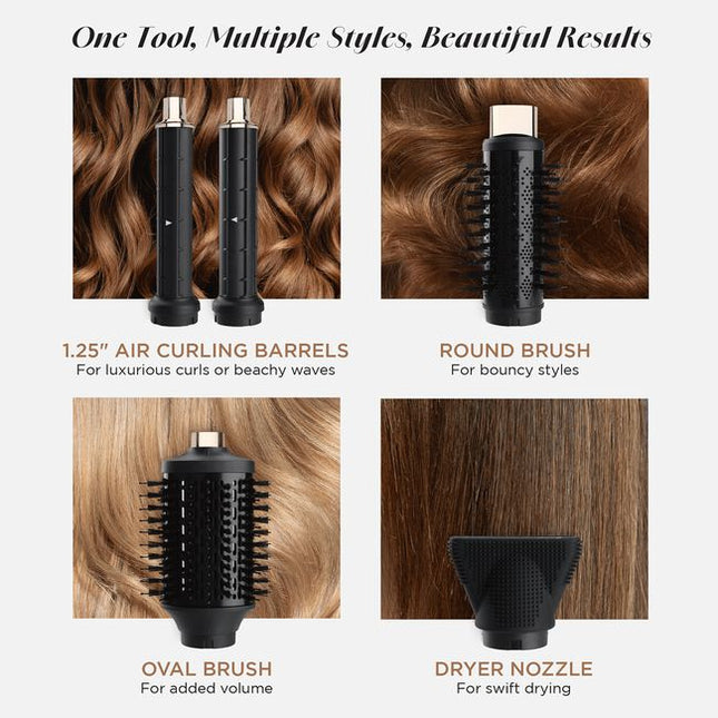 Achieve multiple styles effortlessly with just one tool. Effortlessly switch between the 5 versatile attachments to volumize, curl or dry hair with less heat. Discover the transformative power of CHI LAVA Technology, delivering impressive shine, frizz-free hair, and long-lasting results.