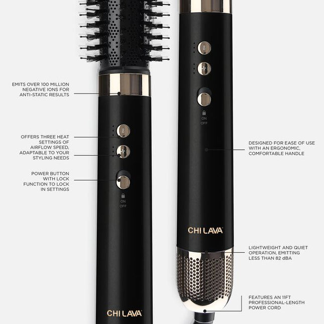 Achieve multiple styles effortlessly with just one tool. Effortlessly switch between the 5 versatile attachments to volumize, curl or dry hair with less heat. Discover the transformative power of CHI LAVA Technology, delivering impressive shine, frizz-free hair, and long-lasting results.