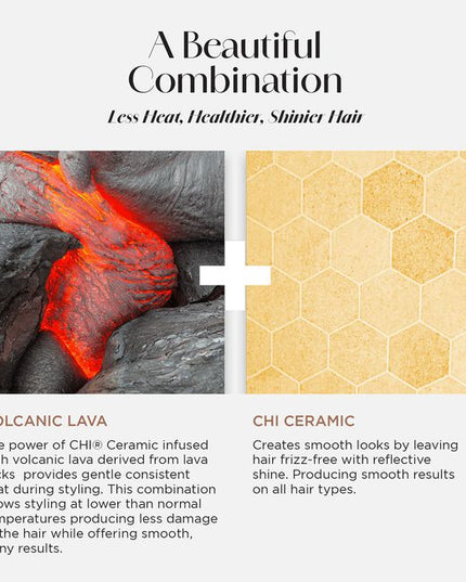 Achieve multiple styles effortlessly with just one tool. Effortlessly switch between the 5 versatile attachments to volumize, curl or dry hair with less heat. Discover the transformative power of CHI LAVA Technology, delivering impressive shine, frizz-free hair, and long-lasting results.
