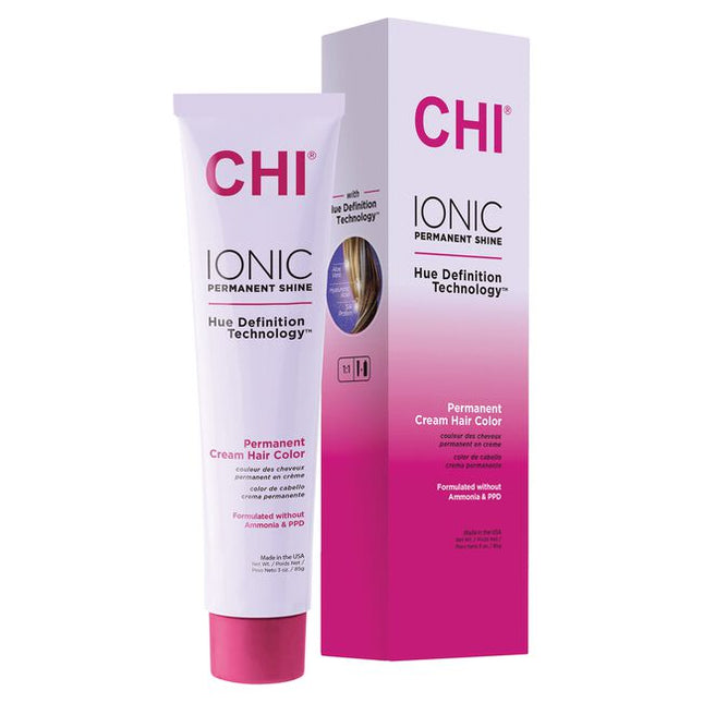 CHI Ionic Permanent Shine Hair Color is a collection of 100 ammonia-free permanent hair colors that deliver an intense and even color deposit. It gives colorists and stylists the ability to reach their desired shade without sustaining damage, resulting in a dimensional, long-lasting color with the ultimate shine.