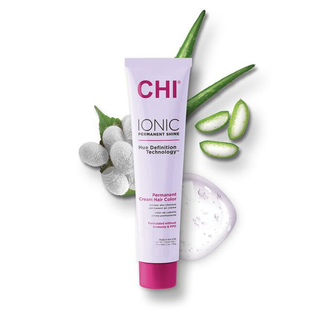 CHI Ionic Permanent Shine Hair Color is a collection of 100 ammonia-free permanent hair colors that deliver an intense and even color deposit. It gives colorists and stylists the ability to reach their desired shade without sustaining damage, resulting in a dimensional, long-lasting color with the ultimate shine.