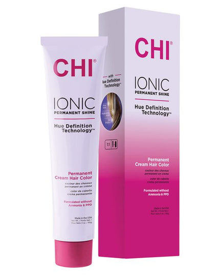 CHI Ionic Permanent Shine Hair Color is a collection of 100 ammonia-free permanent hair colors that deliver an intense and even color deposit. It gives colorists and stylists the ability to reach their desired shade without sustaining damage, resulting in a dimensional, long-lasting color with the ultimate shine.