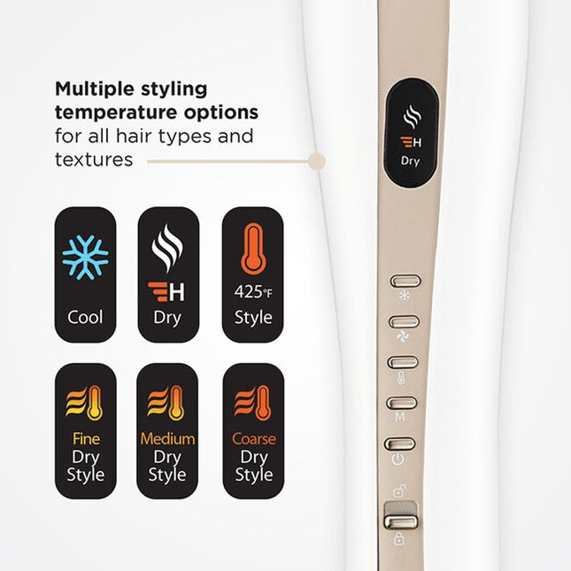 The CHI Lava® AirGlide Multistyler combines advanced CHI Lava Technology with powerful airflow and precision heating to deliver salon-quality results in one sleek, all-in-one tool. Designed with Volcanic Lava-infused plates and a high-speed 106,900 RPM motor, it offers fast drying and frizz-free styling with minimized heat damage.