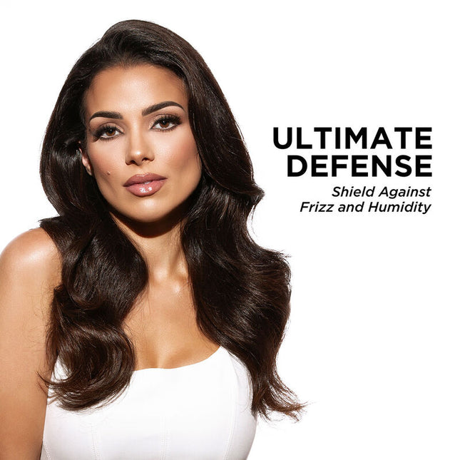 Frizz Tamer and Water Repellent. This lightweight no-heat required spray forms a protective shield on hair, sealing the cuticle to lock in moisture. It smooths strands to prevent frizz and provides a stunning high-shine finish.