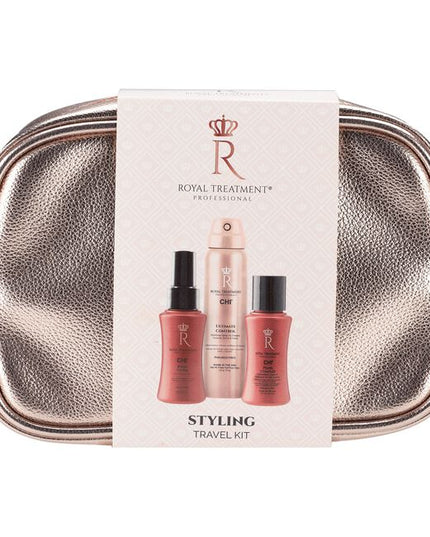 Introducing the Royal Treatment Styling Intro Bag—your all-in-one solution for flawless hair. This bag kit includes sprays for volume, texture, frizz control, shine, and heat protection, plus a dry shampoo for quick refreshes. Perfect for creating flawless, long-lasting styles with ease and confidence!