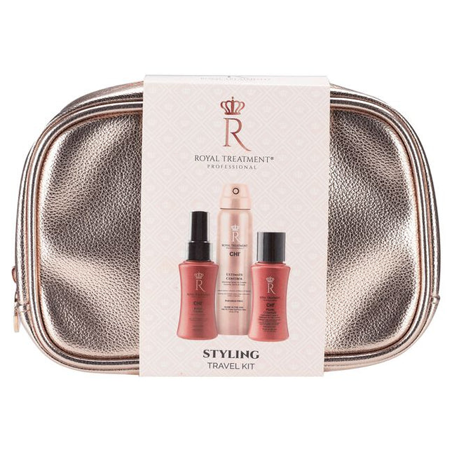 Introducing the Royal Treatment Styling Intro Bag—your all-in-one solution for flawless hair. This bag kit includes sprays for volume, texture, frizz control, shine, and heat protection, plus a dry shampoo for quick refreshes. Perfect for creating flawless, long-lasting styles with ease and confidence!