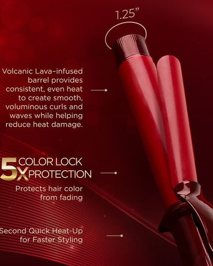 Celebrating 40 years of CHI innovation, this 1.25” Curling Iron is a tribute to CHI's Ruby Anniversary—a mile stone representing passion, strength, and lasting beauty. From CHI's ground breaking ceramic roots to the evolution of CHI LAVA Advanced Technology, this tool reflects four decades of progress. The fusion of CHI Ceramic and Volcanic Lava delivers consistent, even heat for smooth, voluminous curls with enhanced shine—honoring the past while styling the future.