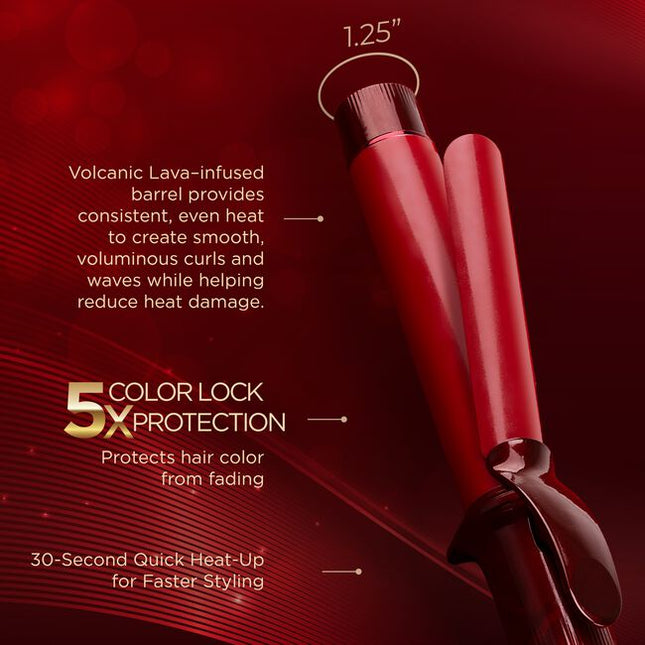 Celebrating 40 years of CHI innovation, this 1.25” Curling Iron is a tribute to CHI's Ruby Anniversary—a mile stone representing passion, strength, and lasting beauty. From CHI's ground breaking ceramic roots to the evolution of CHI LAVA Advanced Technology, this tool reflects four decades of progress. The fusion of CHI Ceramic and Volcanic Lava delivers consistent, even heat for smooth, voluminous curls with enhanced shine—honoring the past while styling the future.