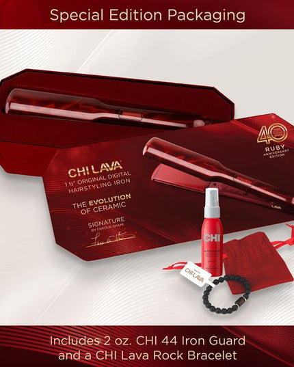 Forty years of innovation deserve a symbol as timeless as the ruby. This 1.5” Hairstyling Iron celebrates CHI’s Ruby Anniversary, honoring four decades of iconic, professional styling. Built on the foundation of CHI's original ceramic breakthrough and evolved with Volcanic Lava, the patented CHI LAVA Advanced Technology represents strength, consistency, and refinement. Designed for smooth, efficient styling at optimal temperatures, this evolution delivers sleek, salon-quality results.