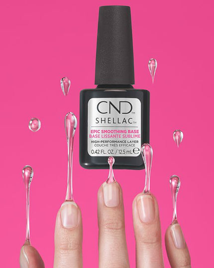 The CND Epic Smoothing Base Coat is the ultimate 2-in-1 base and smoothing layer designed to prime, smooth, and extend the wear of SHELLAC gel nail polish. Engineered with GRIP-CANVAS technology, this innovative gel base coat extends the wear of your CND SHELLAC gel nail polish for up to 21 days of high-performance wear.