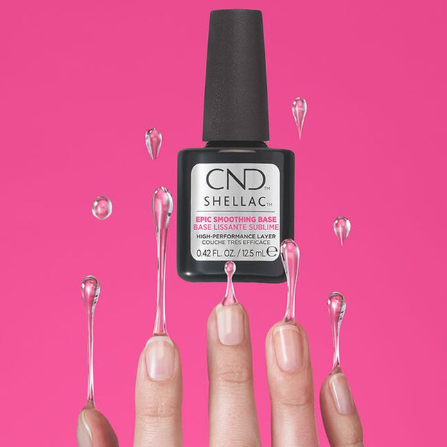 The CND Epic Smoothing Base Coat is the ultimate 2-in-1 base and smoothing layer designed to prime, smooth, and extend the wear of SHELLAC gel nail polish. Engineered with GRIP-CANVAS technology, this innovative gel base coat extends the wear of your CND SHELLAC gel nail polish for up to 21 days of high-performance wear.